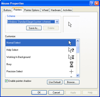 Picture - Mouse Cursors properties panel.