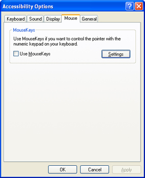 Picture - Mouse keys activation panel.