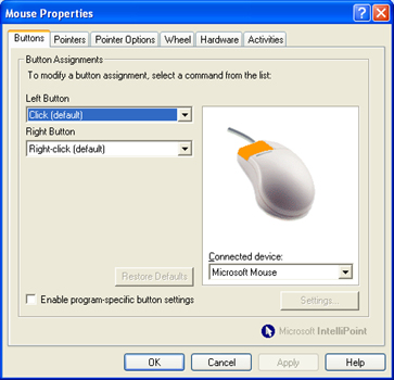 Picture - Intellipoint mouse properties panel.