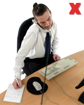 Picture - Cradling the telephone.