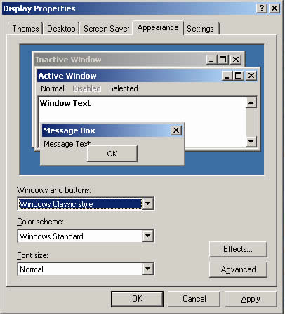 comment changer la couleur du texte dans Windows XP